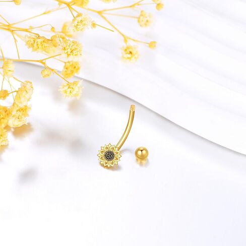DOVRAN 14K Gold Sunflower Daisy Belly Button Rings for Women 14K Yellow Gold Belly Rings Flower Belly Navel Piercing Jewelry in Saudi Arabia