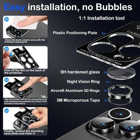 AFARER for iPhone 16 Pro/16 Pro Max Camera Lens Protector,[Anti-Scratch][Not Easy to Break] Metal Tempered Glass Individual Camera Cover for iPhone 16 Pro Max / 16 Pro-Black Titanium,1 Set in Kuwait