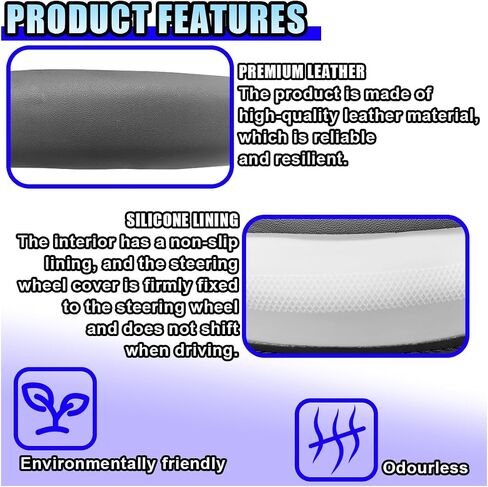 14.5"-15" Car Steering Wheel Cover, Microfiber Leather Breathable Wheel Cover, Anti-Slip Lining Steering Wheel Covers, Car Accessories Interior Decoration for Women Men (Grey) in Saudi Arabia