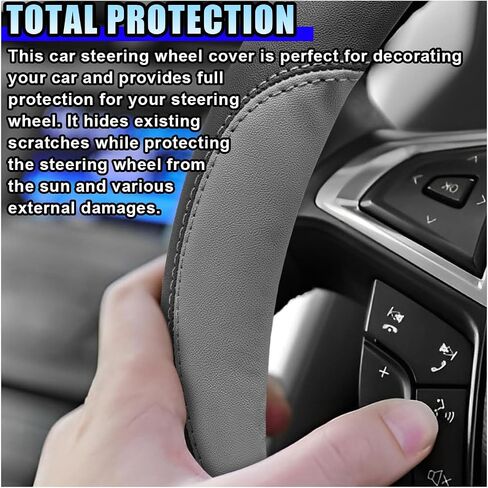 14.5"-15" Car Steering Wheel Cover, Microfiber Leather Breathable Wheel Cover, Anti-Slip Lining Steering Wheel Covers, Car Accessories Interior Decoration for Women Men (Grey) in Saudi Arabia