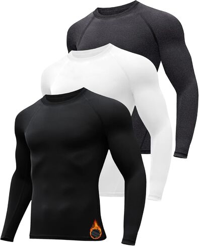 3 Pack Men's Thermal Underwear Shirts Compression Fleece Lined Long Sleeve Athletic Base Layer Cold Weather in Saudi Arabia