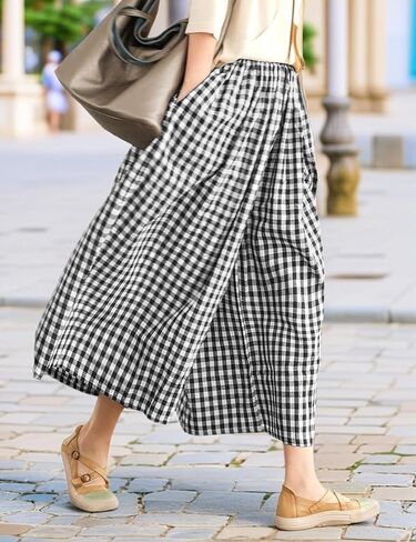 Palazzo Pants for Women Wide Leg High Waist Capri Gingham Plaid Culottes Summer Casual Loose Fit Lounge Trousers in Saudi Arabia