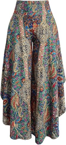 Women's Plus Size Tribal Palazzo Pants Boho High Waist Asymmetrical Baggy Vacation Trousers in Saudi Arabia