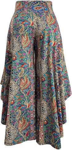 Women's Plus Size Tribal Palazzo Pants Boho High Waist Asymmetrical Baggy Vacation Trousers in Saudi Arabia