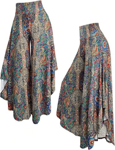 Women's Plus Size Tribal Palazzo Pants Boho High Waist Asymmetrical Baggy Vacation Trousers in Saudi Arabia