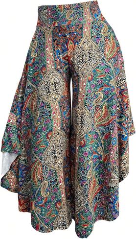 Women's Plus Size Tribal Palazzo Pants Boho High Waist Asymmetrical Baggy Vacation Trousers in Saudi Arabia