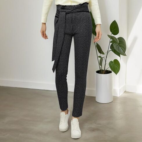 Women Casual High Waist Plaid Stretch Pants Slim Fit All Season Trousers in Saudi Arabia