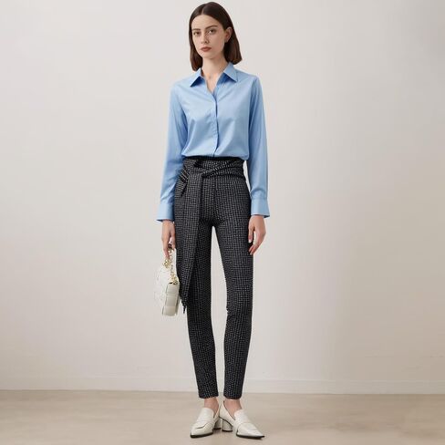 Women Casual High Waist Plaid Stretch Pants Slim Fit All Season Trousers in Saudi Arabia