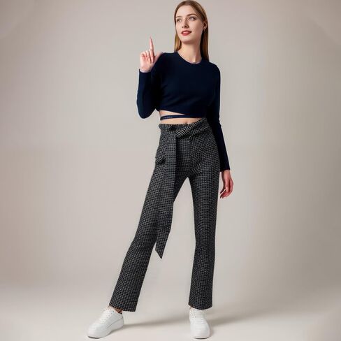 Women Casual High Waist Plaid Stretch Pants Slim Fit All Season Trousers in Saudi Arabia