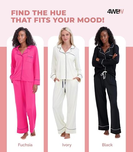 4WBW Yummi Notched Collar Sleep Set For Women-Soft Pajama Set-Button Down Top And Drawstring Long Pants With Pockets in Saudi Arabia