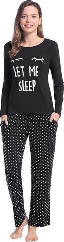 Joyaria Women Bamboo Viscose Pajamas Super Soft Comfy Cooling Breathable Long Sleeve Cute Printed Top & Long Pant PJ Sets in Saudi Arabia