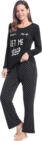 Joyaria Women Bamboo Viscose Pajamas Super Soft Comfy Cooling Breathable Long Sleeve Cute Printed Top & Long Pant PJ Sets in Saudi Arabia