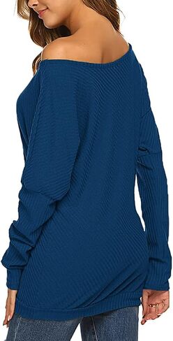 Qearal Womens Off Shoulder Loose Pullover Sweater Batwing Sleeve Knit Jumper Oversized Tunic Tops in Kuwait