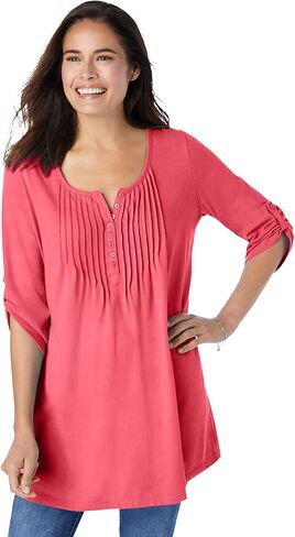 Woman Within Plus Size 7-Day Three-Quarter Sleeve Pintucked Henley Tunic in Saudi Arabia