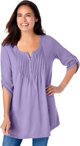 Woman Within Plus Size 7-Day Three-Quarter Sleeve Pintucked Henley Tunic in Saudi Arabia