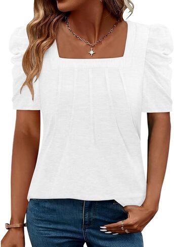 CRAZY GRID Womens Trendy Summer Tops Puff Sleeve Loose Fit Shirts Dressy Casual Blouses in Saudi Arabia