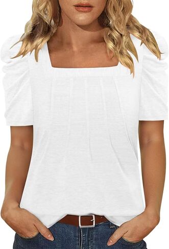 CRAZY GRID Womens Trendy Summer Tops Puff Sleeve Loose Fit Shirts Dressy Casual Blouses in Saudi Arabia