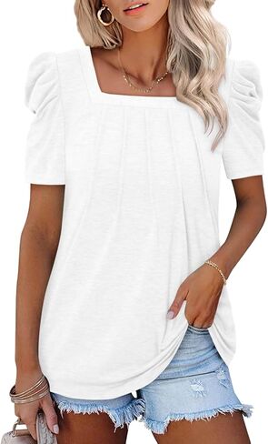 CRAZY GRID Womens Trendy Summer Tops Puff Sleeve Loose Fit Shirts Dressy Casual Blouses in Saudi Arabia