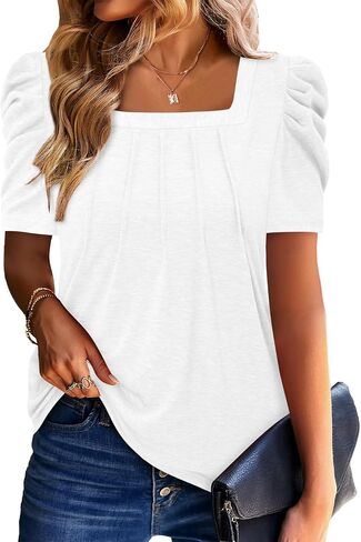 CRAZY GRID Womens Trendy Summer Tops Puff Sleeve Loose Fit Shirts Dressy Casual Blouses in Saudi Arabia