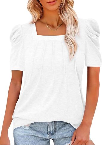 CRAZY GRID Womens Trendy Summer Tops Puff Sleeve Loose Fit Shirts Dressy Casual Blouses in Saudi Arabia