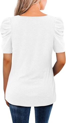 CRAZY GRID Womens Trendy Summer Tops Puff Sleeve Loose Fit Shirts Dressy Casual Blouses in Saudi Arabia