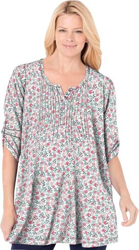 Woman Within Plus Size 7-Day Three-Quarter Sleeve Pintucked Henley Tunic in Saudi Arabia