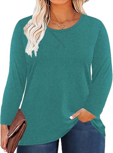 Women's Plus Size Long Sleeve Round Neck Tunics Tops Casual Loose Fit T Shirt Blouse in Kuwait
