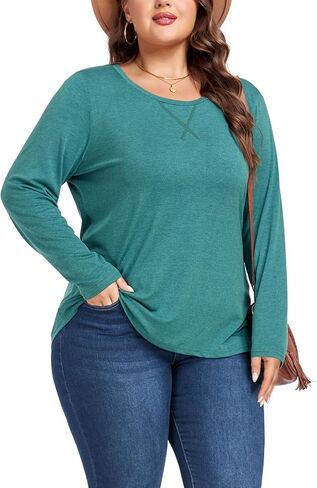 Women's Plus Size Long Sleeve Round Neck Tunics Tops Casual Loose Fit T Shirt Blouse in Kuwait