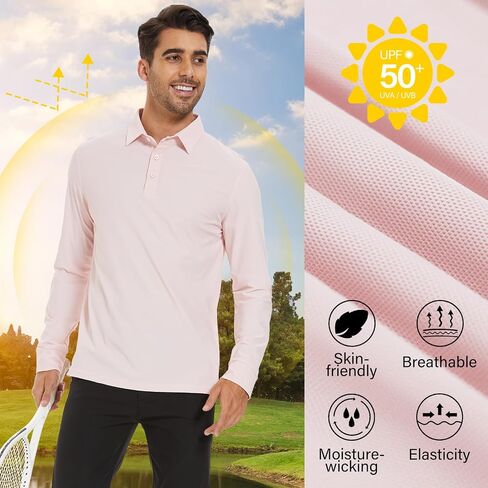 M MOTEEPI Polo للرجال قمصان جولف بأكمام طويلة للحماية من الشمس مع ياقة بعامل حماية من أشعة الشمس 50+ قمصان خريفية بياقة أداء للتنس in Kuwait