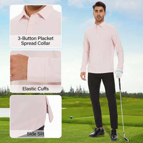 M MOTEEPI Polo للرجال قمصان جولف بأكمام طويلة للحماية من الشمس مع ياقة بعامل حماية من أشعة الشمس 50+ قمصان خريفية بياقة أداء للتنس in Kuwait
