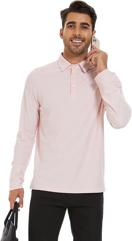 M MOTEEPI Polo للرجال قمصان جولف بأكمام طويلة للحماية من الشمس مع ياقة بعامل حماية من أشعة الشمس 50+ قمصان خريفية بياقة أداء للتنس in Kuwait