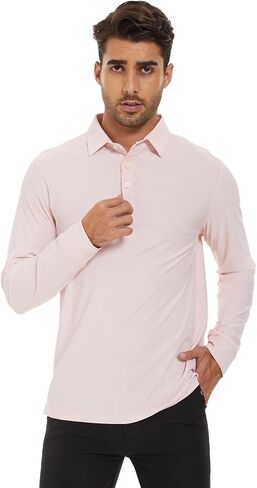 M MOTEEPI Polo للرجال قمصان جولف بأكمام طويلة للحماية من الشمس مع ياقة بعامل حماية من أشعة الشمس 50+ قمصان خريفية بياقة أداء للتنس in Kuwait