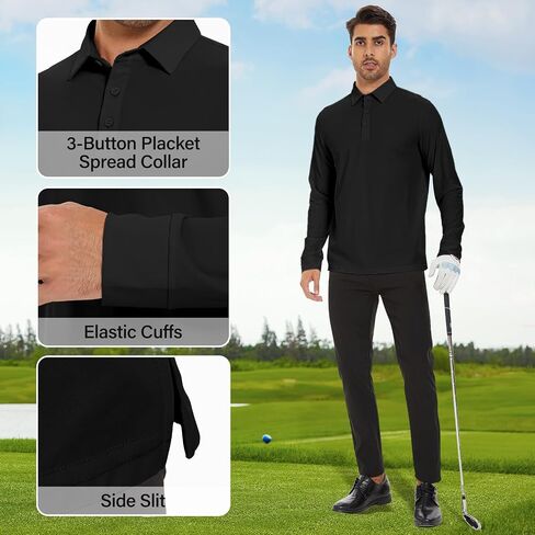 M MOTEEPI Polo للرجال قمصان جولف بأكمام طويلة للحماية من الشمس مع ياقة بعامل حماية من أشعة الشمس 50+ قمصان خريفية بياقة أداء للتنس in Kuwait