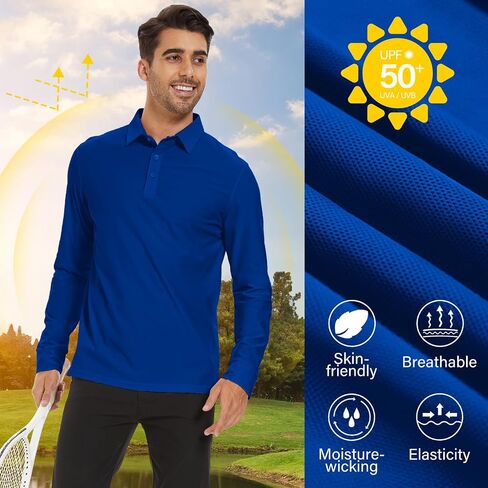 M MOTEEPI Polo للرجال قمصان جولف بأكمام طويلة للحماية من الشمس مع ياقة بعامل حماية من أشعة الشمس 50+ قمصان خريفية بياقة أداء للتنس in Kuwait