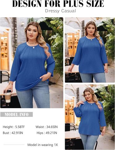 Chulianyouhuo المرأة حجم كبير بلايز عادية 3/4 كم Crewneck مطوي تي شيرت أنيق فضفاض تونك بلوزة in Kuwait