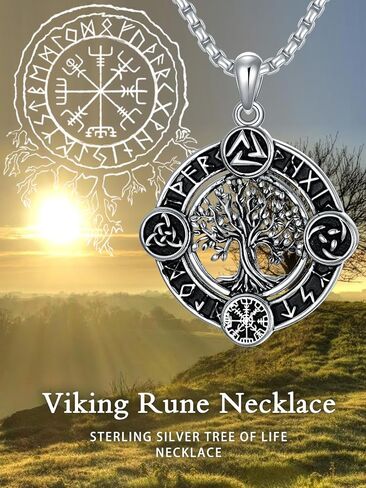قلادة KXJ Viking للرجال والنساء S925 من الفضة الإسترلينية Viking Thor Hammer/شجرة الحياة/السهم/البوصلة/عقدة أودين/الذئب/الرونية مع 22+2 بوصة من الفولاذ المقاوم للصدأ سلسلة رولو قلادة فايكنغ للرجال والنساء تميمة مجوهرات لهدايا عيد الميلاد والذكرى السنوية ل in Kuwait