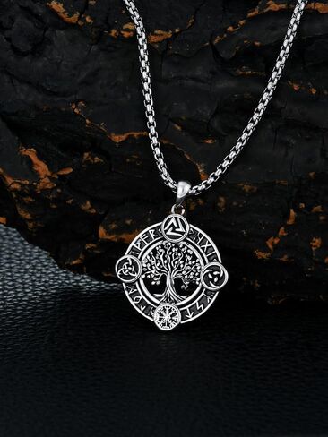 قلادة KXJ Viking للرجال والنساء S925 من الفضة الإسترلينية Viking Thor Hammer/شجرة الحياة/السهم/البوصلة/عقدة أودين/الذئب/الرونية مع 22+2 بوصة من الفولاذ المقاوم للصدأ سلسلة رولو قلادة فايكنغ للرجال والنساء تميمة مجوهرات لهدايا عيد الميلاد والذكرى السنوية ل in Kuwait