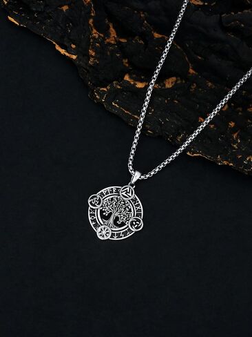 قلادة KXJ Viking للرجال والنساء S925 من الفضة الإسترلينية Viking Thor Hammer/شجرة الحياة/السهم/البوصلة/عقدة أودين/الذئب/الرونية مع 22+2 بوصة من الفولاذ المقاوم للصدأ سلسلة رولو قلادة فايكنغ للرجال والنساء تميمة مجوهرات لهدايا عيد الميلاد والذكرى السنوية ل in Kuwait
