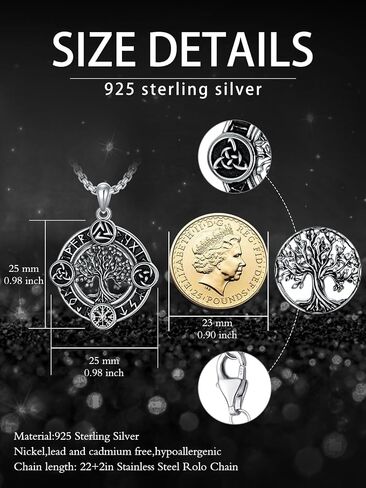 قلادة KXJ Viking للرجال والنساء S925 من الفضة الإسترلينية Viking Thor Hammer/شجرة الحياة/السهم/البوصلة/عقدة أودين/الذئب/الرونية مع 22+2 بوصة من الفولاذ المقاوم للصدأ سلسلة رولو قلادة فايكنغ للرجال والنساء تميمة مجوهرات لهدايا عيد الميلاد والذكرى السنوية ل in Kuwait