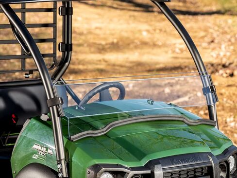 SuperATV Scratch Resistant Half Windshield for 2017+ Kawasaki Mule SX, XR Optic Hard Coating, 1/4" Polycarbonate 250x Stronger than Glass, Superior Protection and Sleek Style, USA Made in Saudi Arabia