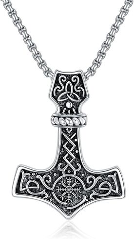 قلادة KXJ Viking للرجال والنساء S925 من الفضة الإسترلينية Viking Thor Hammer/شجرة الحياة/السهم/البوصلة/عقدة أودين/الذئب/الرونية مع 22+2 بوصة من الفولاذ المقاوم للصدأ سلسلة رولو قلادة فايكنغ للرجال والنساء تميمة مجوهرات لهدايا عيد الميلاد والذكرى السنوية ل in Kuwait