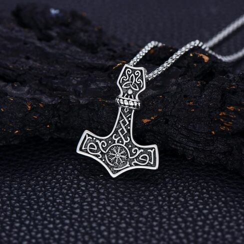 قلادة KXJ Viking للرجال والنساء S925 من الفضة الإسترلينية Viking Thor Hammer/شجرة الحياة/السهم/البوصلة/عقدة أودين/الذئب/الرونية مع 22+2 بوصة من الفولاذ المقاوم للصدأ سلسلة رولو قلادة فايكنغ للرجال والنساء تميمة مجوهرات لهدايا عيد الميلاد والذكرى السنوية ل in Kuwait