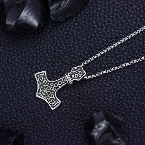قلادة KXJ Viking للرجال والنساء S925 من الفضة الإسترلينية Viking Thor Hammer/شجرة الحياة/السهم/البوصلة/عقدة أودين/الذئب/الرونية مع 22+2 بوصة من الفولاذ المقاوم للصدأ سلسلة رولو قلادة فايكنغ للرجال والنساء تميمة مجوهرات لهدايا عيد الميلاد والذكرى السنوية ل in Kuwait