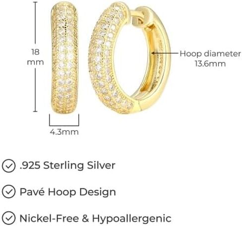 Amazon Essentials Cubic Zirconia Pave Hoop Earrings in 18k Gold Plated Sterling Silver in Saudi Arabia