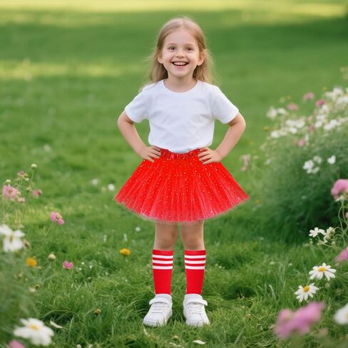 إكسسوارات أزياء توتو للفتيات من الثمانينيات تنورة توتو حمراء متلألئة للفتيات مع جوارب أنبوبية لباس الهالوين التنكرية in Saudi Arabia