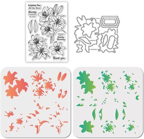 GLOBLELAND Magnolia Clear Stamps and Flowers Leaves Cutting Dies with Hollow Out Drawing Painting Stencils for DIY Scrapbooking Photo Album Decorative Cards Making Decoration in Kuwait