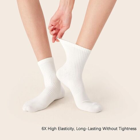 5 Pairs Cotton Women's Crew Socks,Seamless Toe Design,Durable, Breathable, High Stretch, Size 6-10 in Saudi Arabia