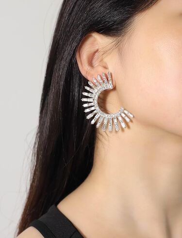 Rhinestone Hoop Drop Earrings for Women, Sparkly Crystal Semicircle Statement Earrings in Saudi Arabia