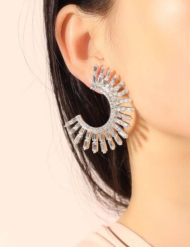 Rhinestone Hoop Drop Earrings for Women, Sparkly Crystal Semicircle Statement Earrings in Saudi Arabia