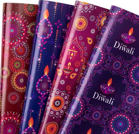 RUSPEPA Diwali Wrapping Paper Roll - Mini Roll - Purple Oil Lamp Pattern Great for Diwali, Holiday and Party - 17 Inches X 32.8 Feet in Saudi Arabia